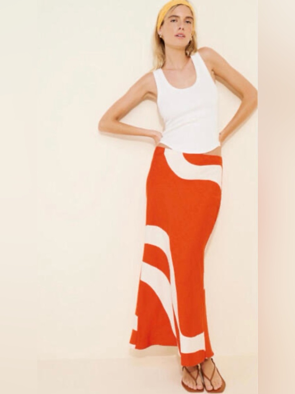 Anthropologie Orange & White Graphic Maxi Skirt